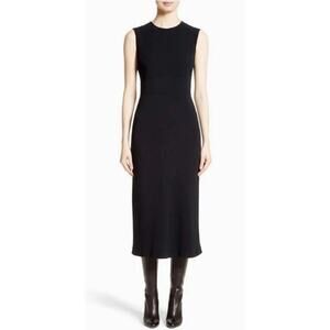 MaxMara Pesche Black Crepe Midi Dress, Sleeveless Minimalist Sheath, US 6